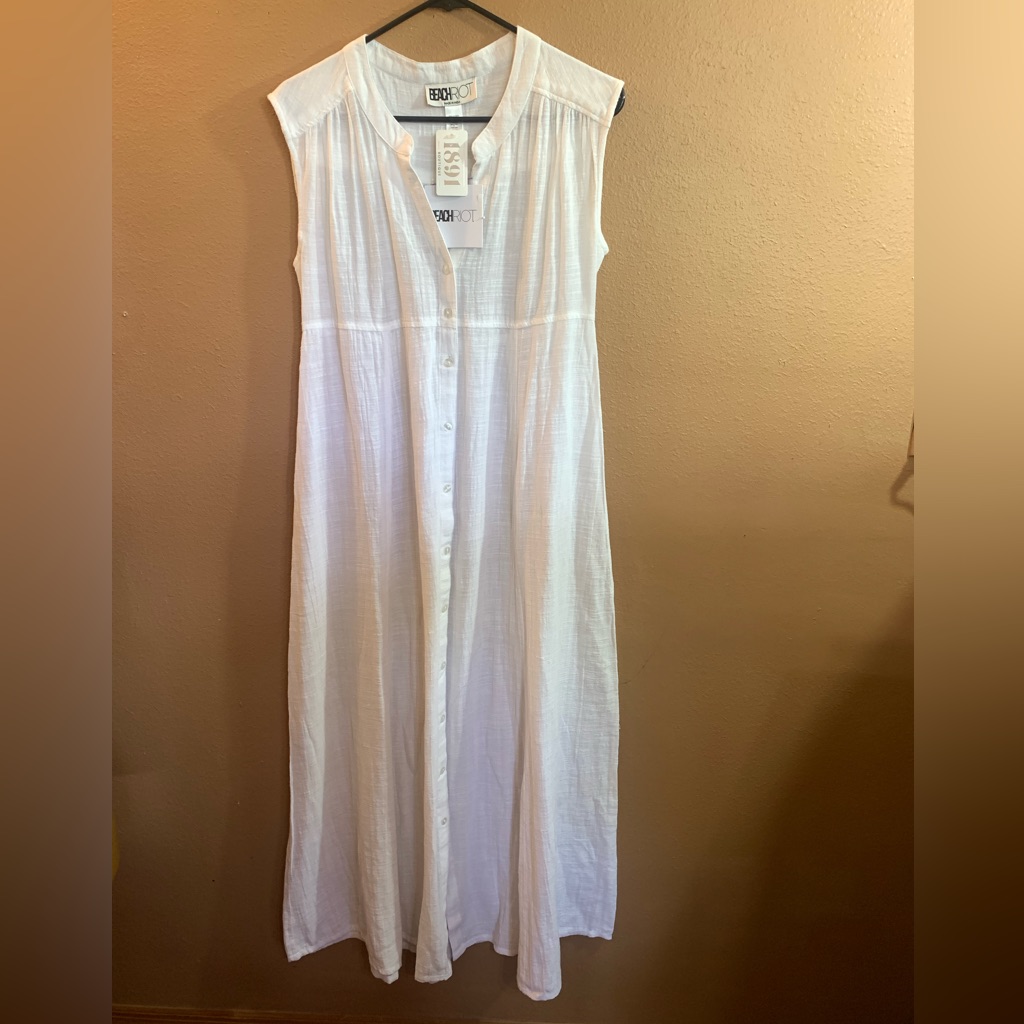 Beach Riot White Sleeveless Button-Down Maxi Dress - S